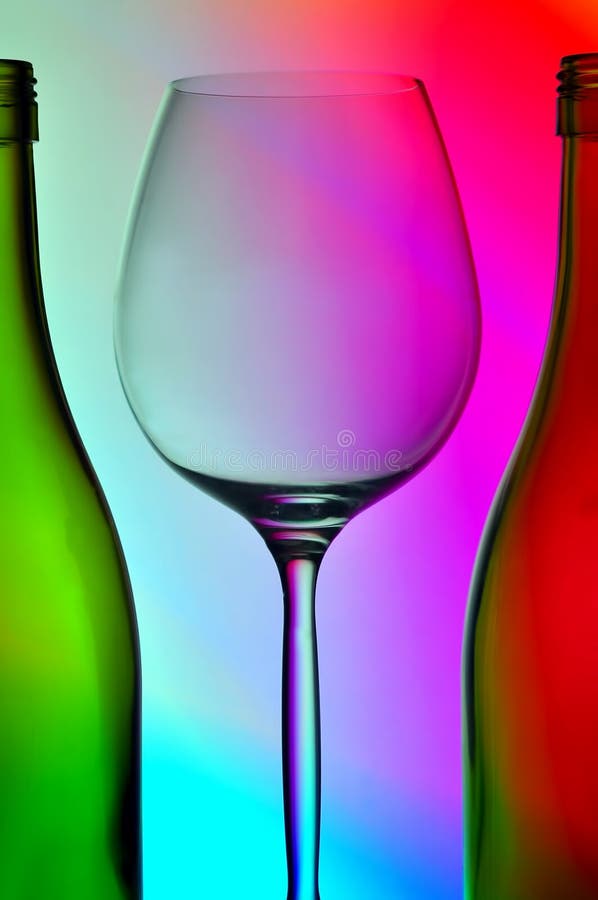 Wine glass and two bottles royalty free stock image Wine glass and two bottles royalty free stock image