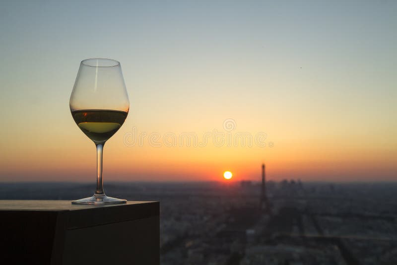 Wine Glass With View On Paris City At Sunset Stock Photo Image of