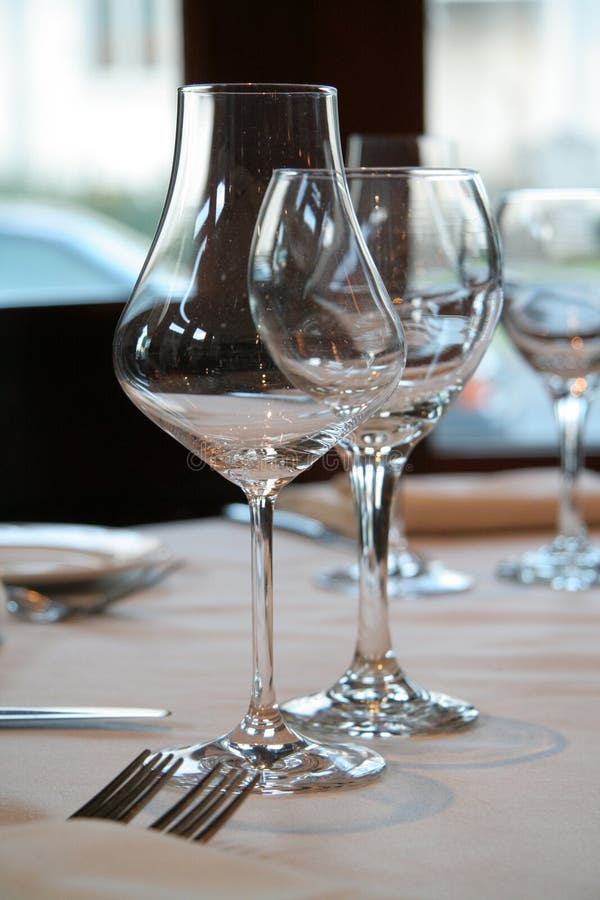 Wine Glasses in Restaurant stock photo. Image of empty 830450