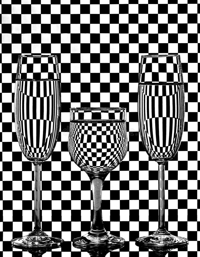 Wine glasses on a checkered background