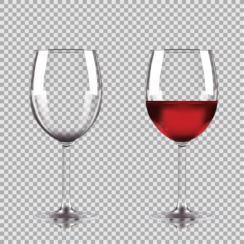 Wine Glasses Empty, Half Full. Set of Transparent Vector Wineglass