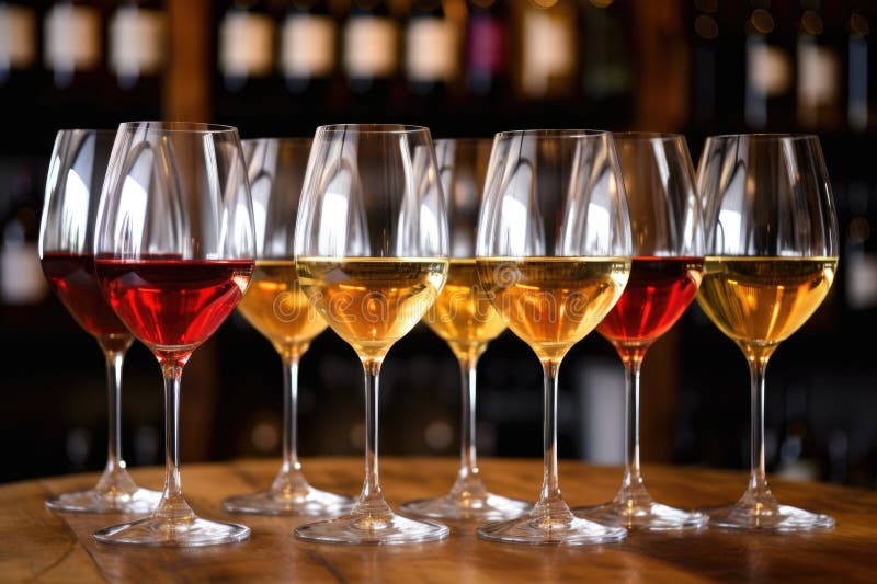 Wine Glasses Filled with Red and White Wines Stock Illustration