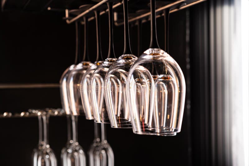 Wine Glasses Hanging Above the Bar Stock Photo Image of shelf