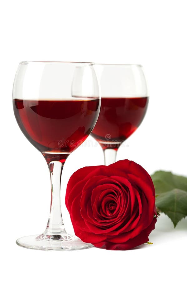 Wine Glasses And Red Rose Isolated Stock Image Image of cheers, event