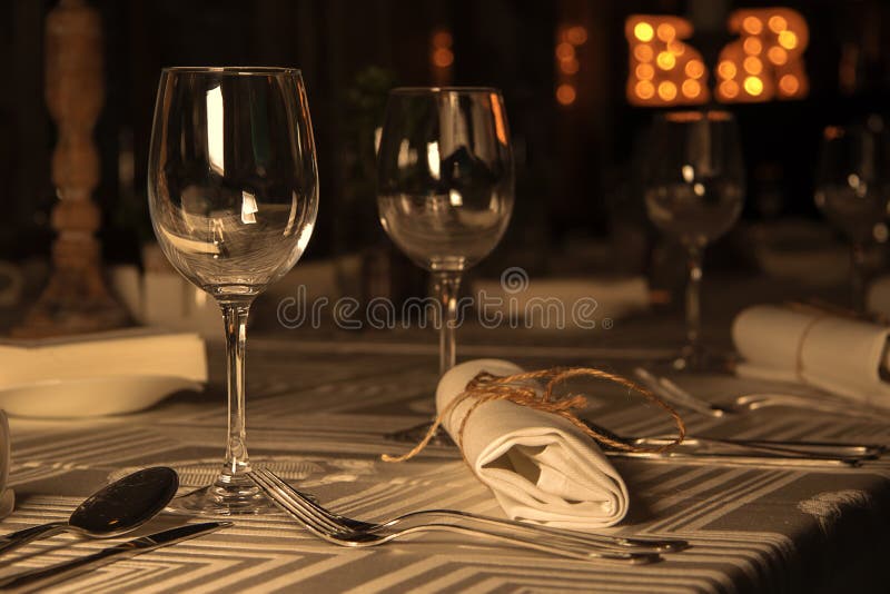 Wine Glasses on a Table at Restaurant. Stock Photo Image of glass, tableware 14853568
