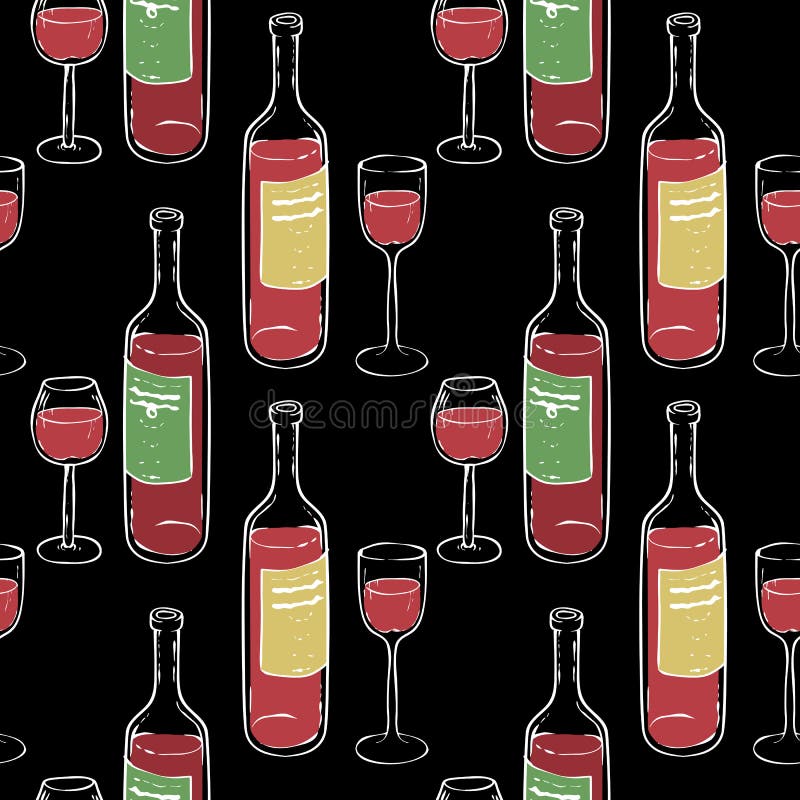 Wine Glasses and Wine Bottles Seamless Pattern Stock Illustration Illustration of fabric