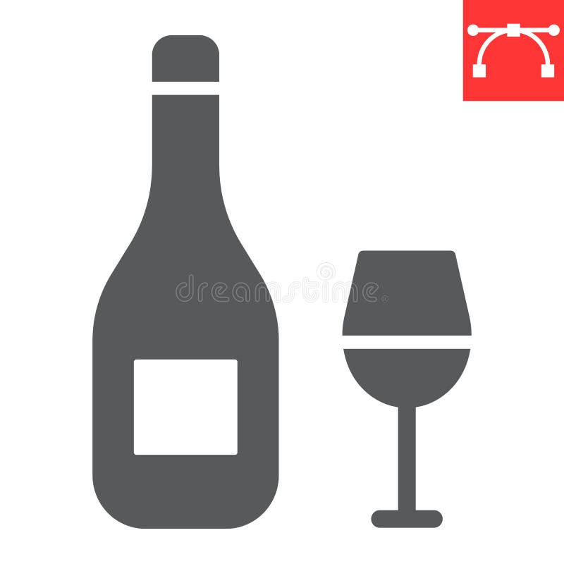 Wine glyph icon, rosh hashanah and alcohol, wine bottle with glass sign vector graphics, editable stroke solid icon, eps royalty free illustration