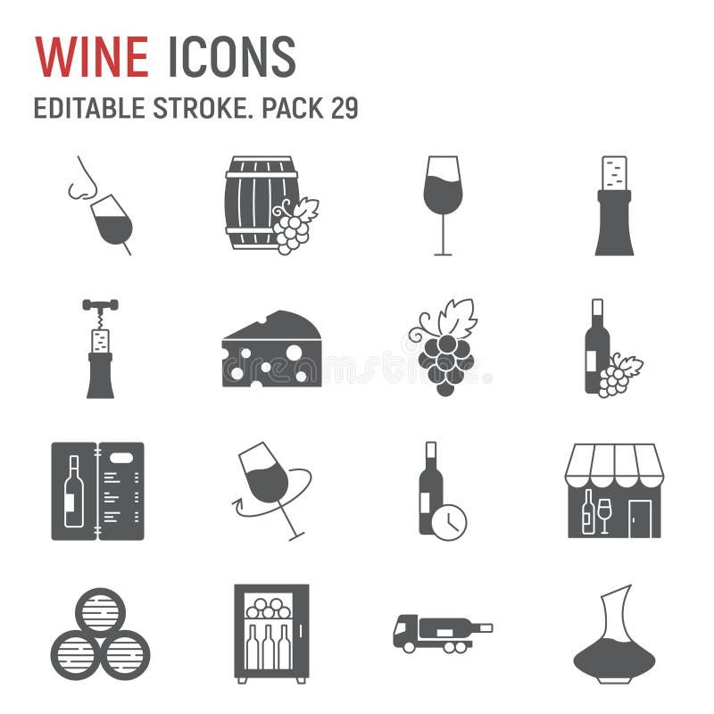 Wine glyph icon set royalty free illustration