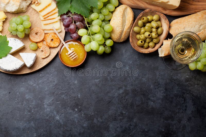 Wine, grape, cheese and honey