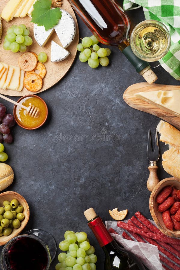 Wine, Grape, Cheese and Sausages Stock Image Image of background