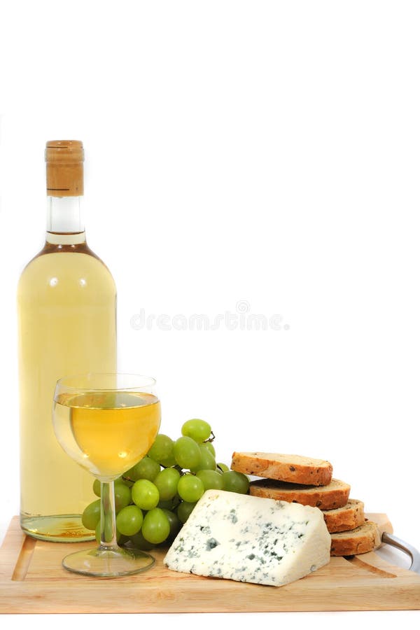 Wine, grapes, cheese and bread