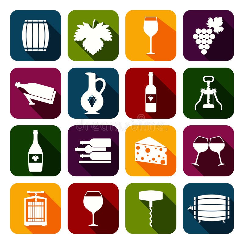 Wine icons set flat