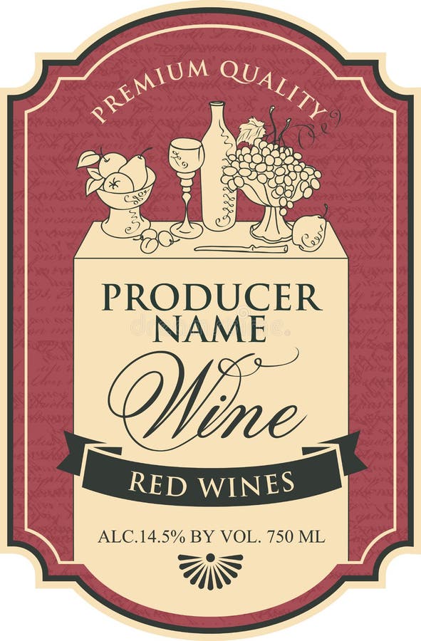 Wine Label with the Silhouette of a Still Life Stock Vector