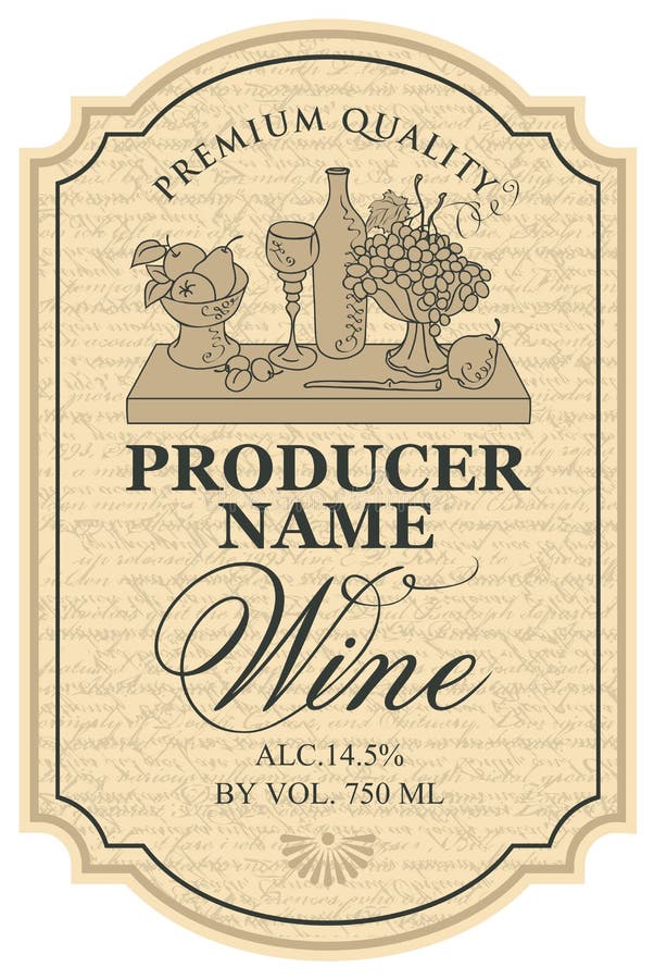 Wine Label with the Silhouette of a Still Life Stock Vector