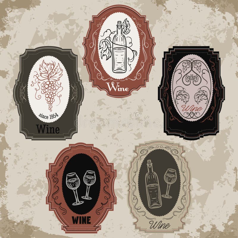 Collection of wine labels stock vector. Illustration of illustration