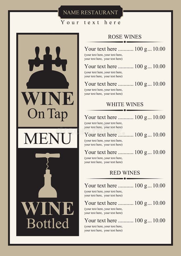 Wine list menu stock vector. Illustration of silhouette 74564288