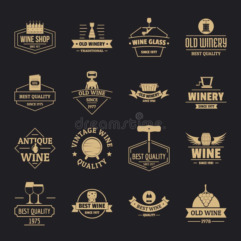 Wine Logo Icons Set, Simple Style Stock Vector - Illustration of card ...