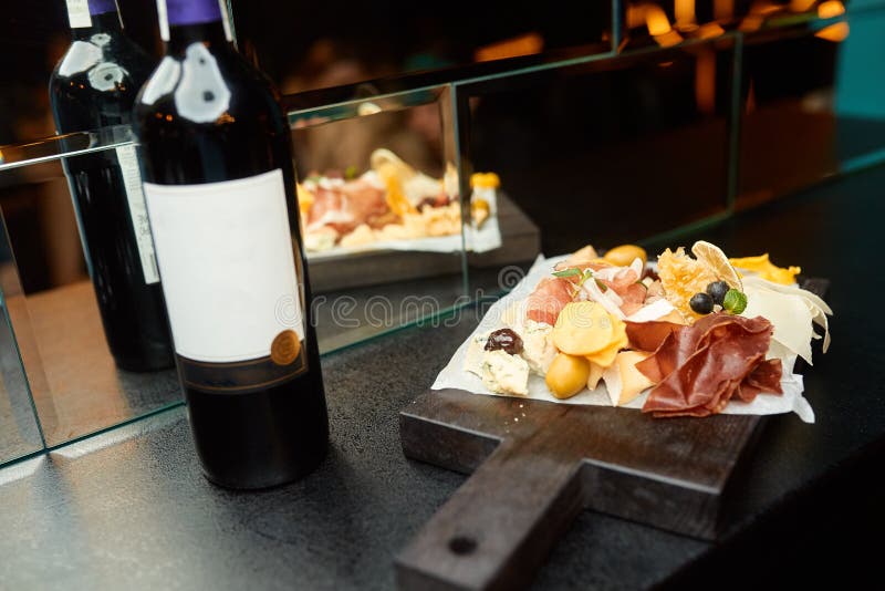 Wine with Meat and Cheese in a Restaurant Stock Image Image of olive