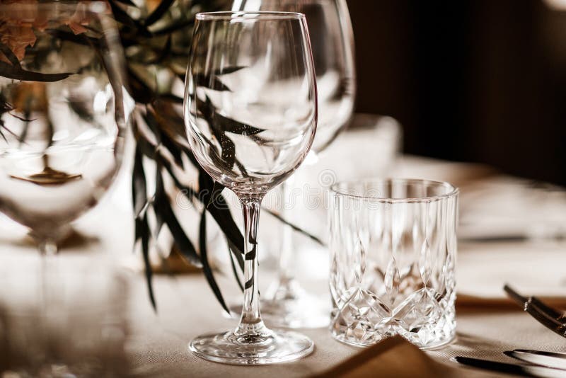 Crystal Glasses on a Dinner Table Stock Image Image of place