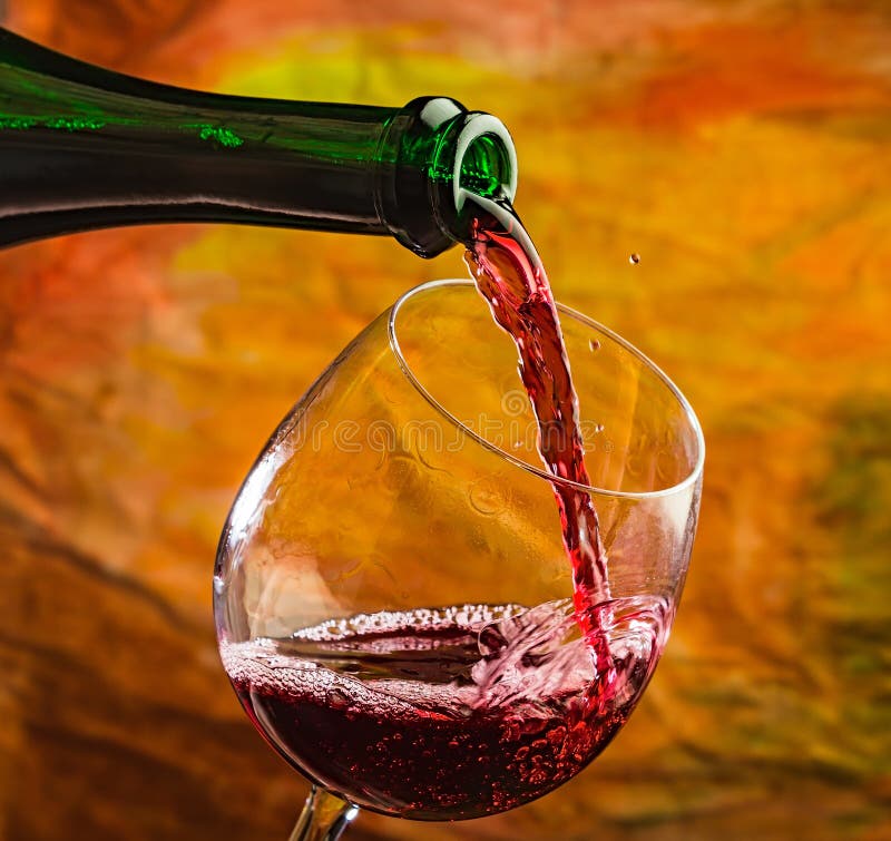 Wine Pours into the Glass of the Bottle Stock Photo Image of drop