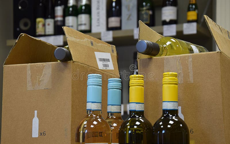 The Wine is Put in a Box and Ready for Home Delivery Stock Image