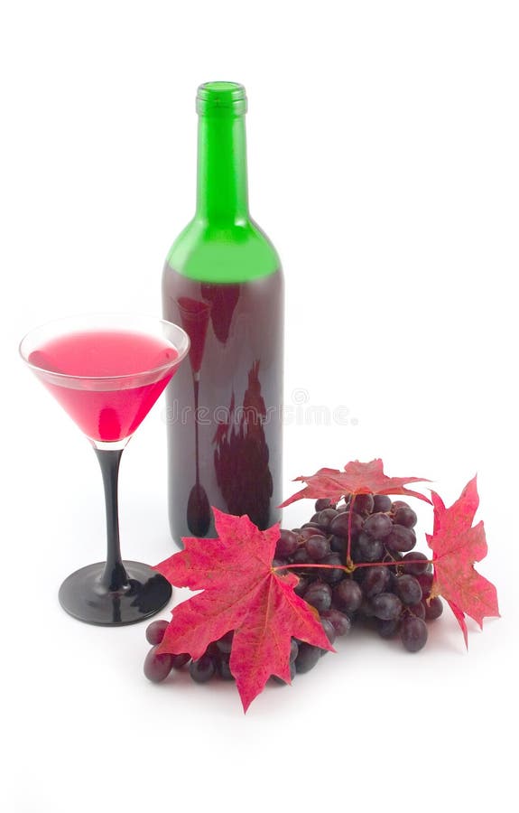 Wine and red maple leaves