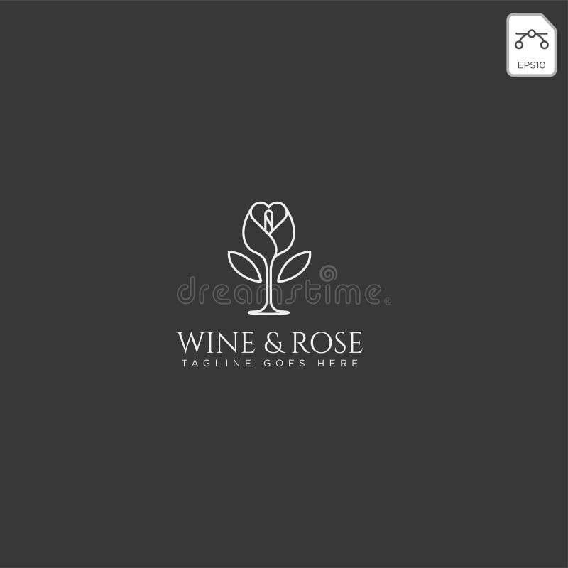 Wine and Rose Logo Template Isolated, Icon Elements Stock Vector