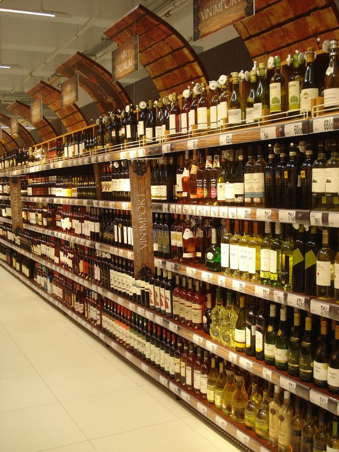 Wine Shelves in Hypermarket Editorial Stock Image Image of market