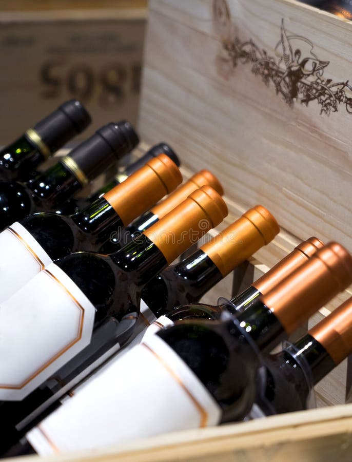 Wine Shop. the Bottle of . Wines on Display in the Chest Box. Stock