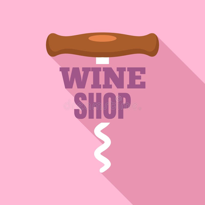 Wine Shop Corkscrew Logo, Flat Style Stock Vector Illustration of