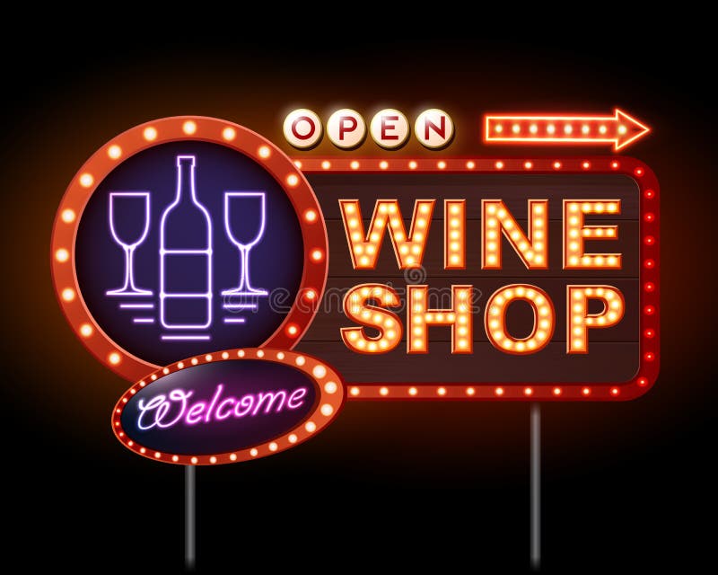 Wine shop neon sign stock vector. Illustration of restaurant 70942896