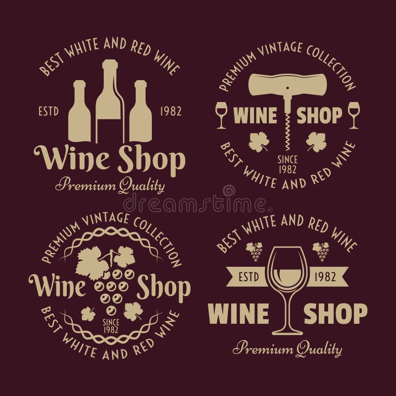 Wine Shop Vintage Vector Emblems, Labels, Badges Stock Vector