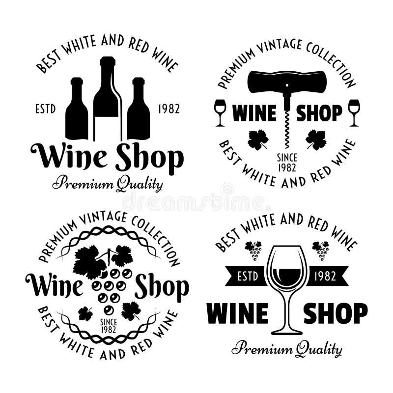 Wine Shop Vintage Vector Emblems, Labels, Badges Stock Vector