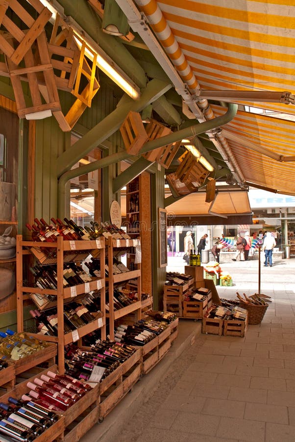 Wine Shop in Viktualien Markt, Munich Germany Editorial Stock Image