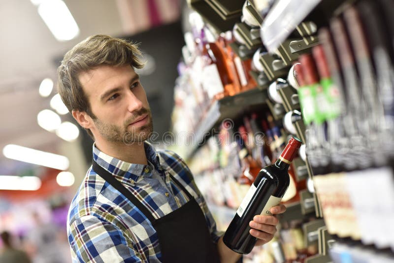 Wine Specialist Working at Supermarket Stock Image Image of wones