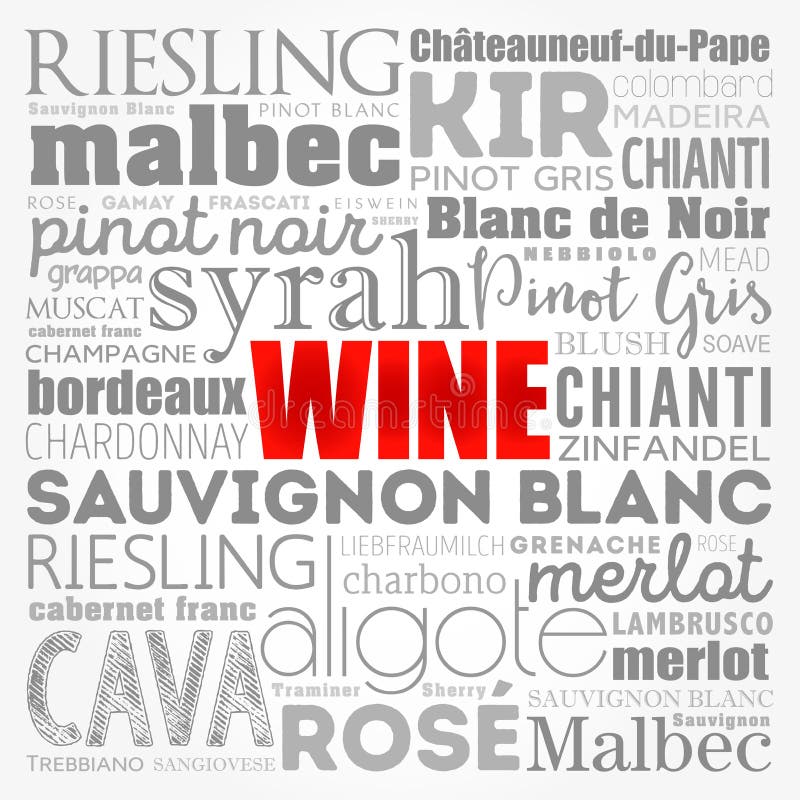 WINE VARIETALS Types Word Cloud Stock Illustration Illustration of