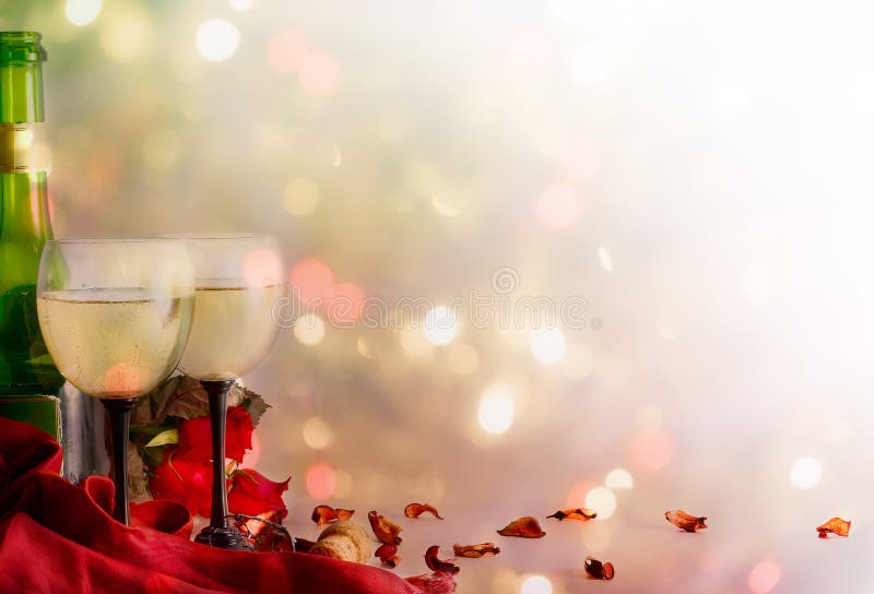 Wine, wine glasses and roses on a color background