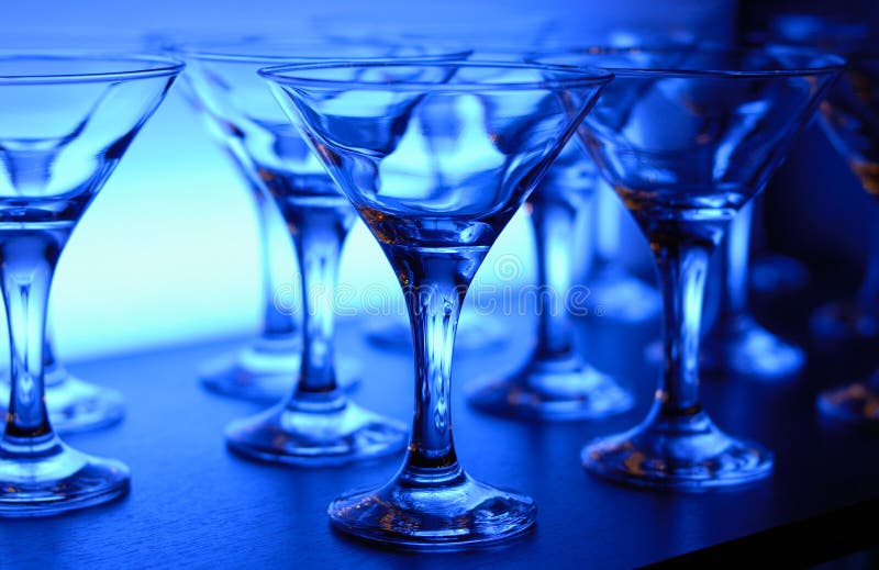 Wineglasses on the table in blue