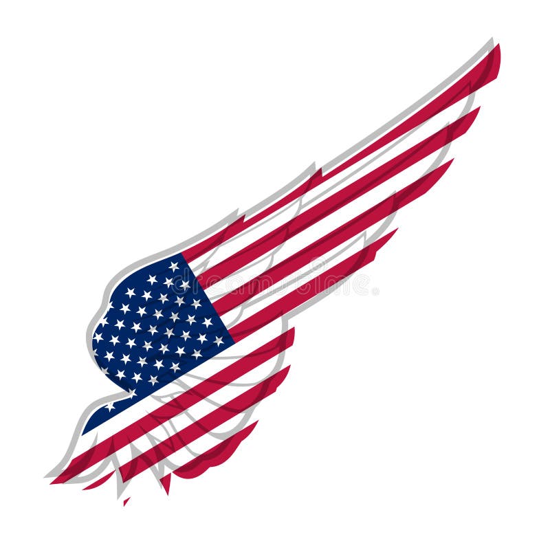 Wing with American Flag on White Background. Vector Illustration Stock