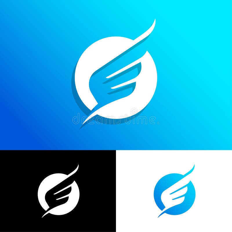 Wing icon. Bird wing into blue circle. Flight or aviation. Lightness or flying logo.