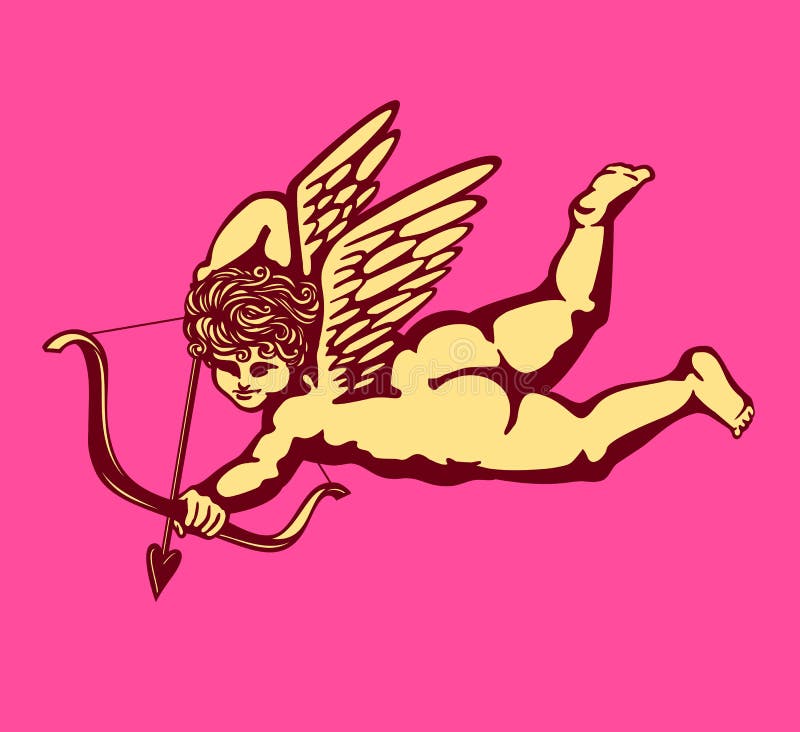 Con alas cupido ángel arco a flecha, de apuntar sobre el corazón ilustraciones, descendente enamorado, Día de San Valentín tarjeta decoraciones.