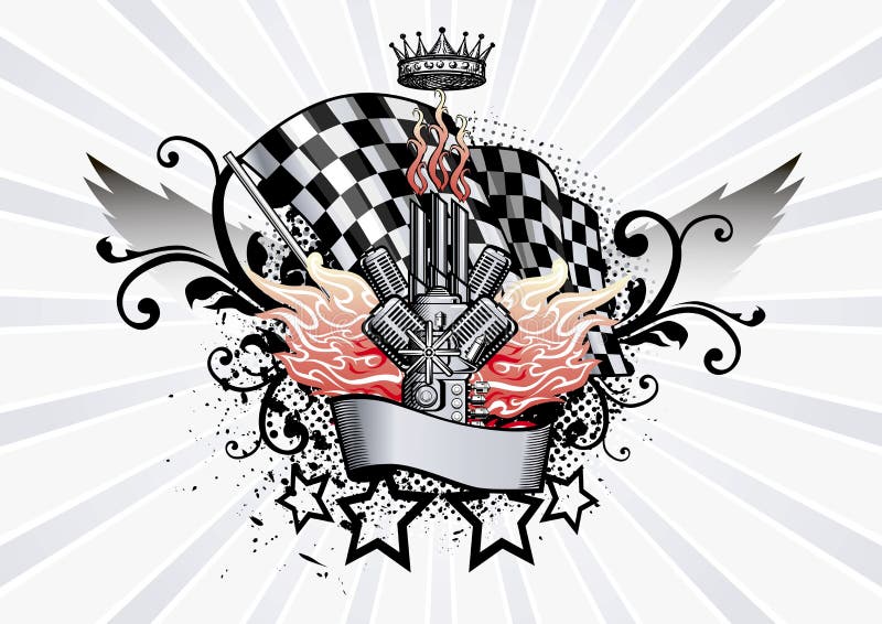 Winged Emblem racing engine and flames Vector illustration. Angel rider vectors