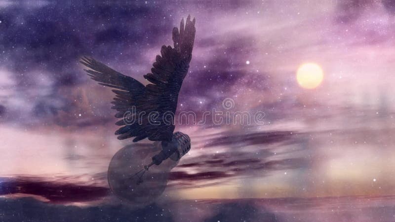 Flying light bulb in cloudy sky royalty free illustration