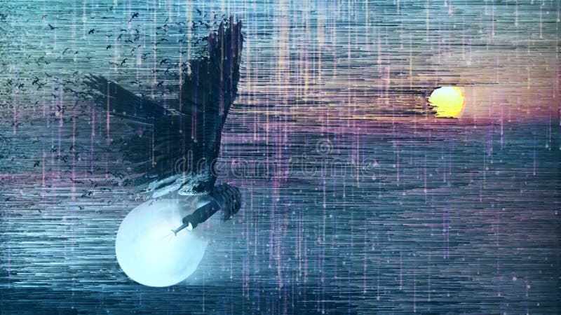 Winged ideas. Flying light bulb in cloudy sky royalty free illustration
