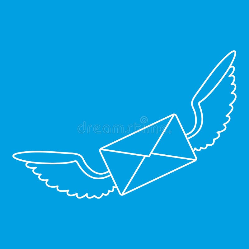 Winged mail envelope icon, outline style royalty free illustration