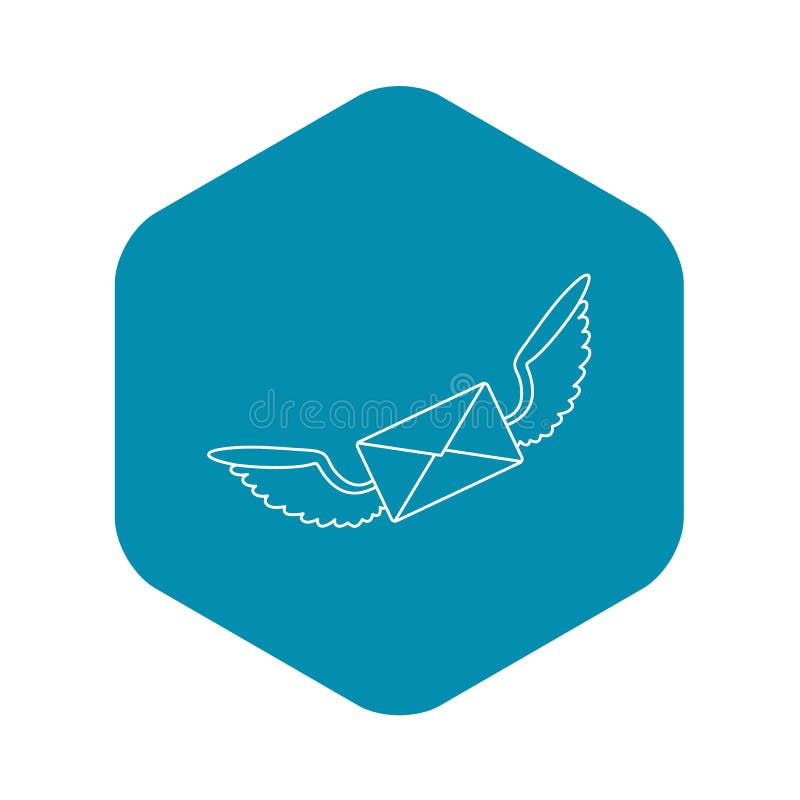 Winged mail envelope icon, outline style vector illustration