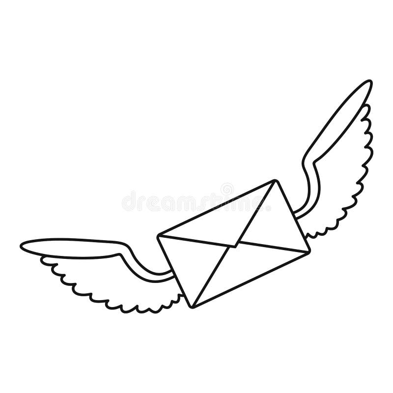 Winged mail envelope icon, outline style royalty free illustration