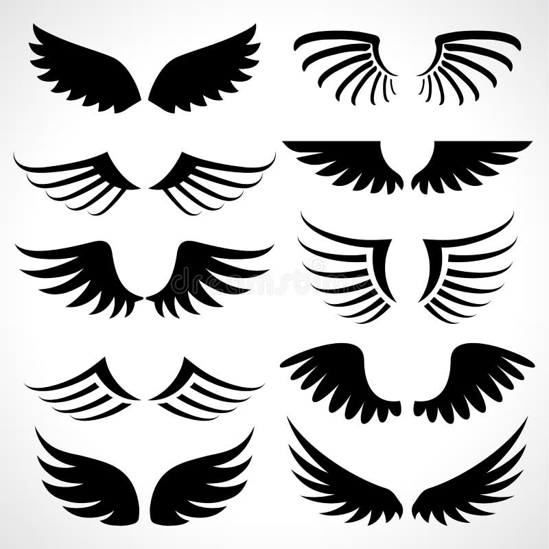 Wings Icons Set Isolated on White Background Stock Vector ...