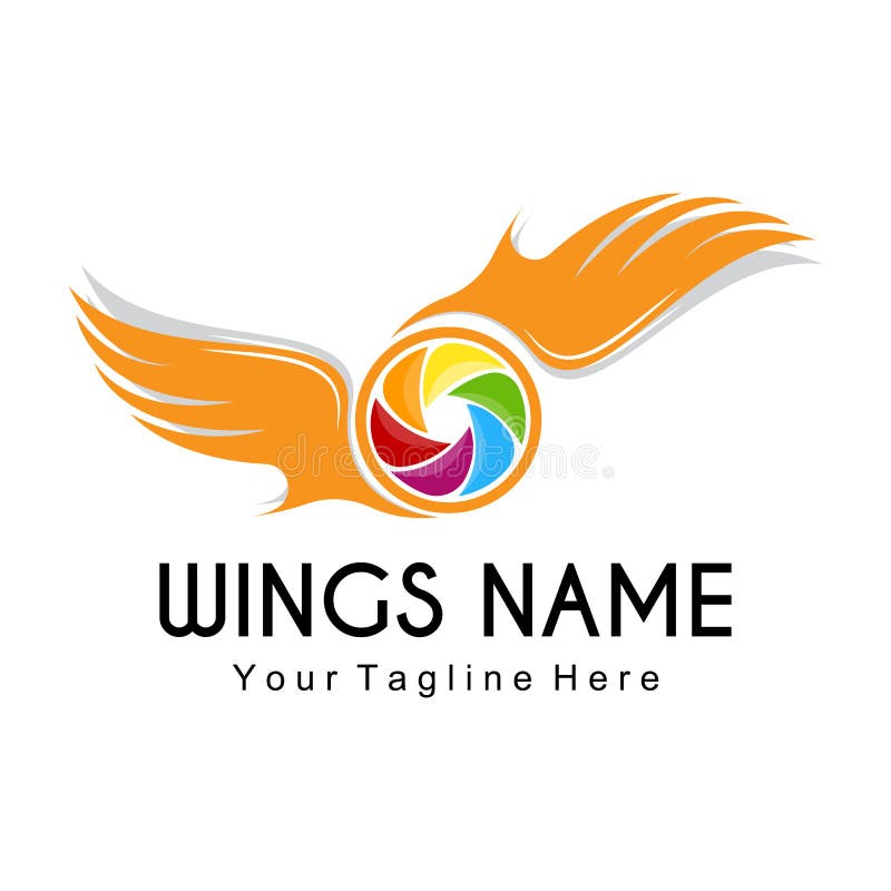 Wings Logo Design, Shield Wings Vector, Bird Feather Illustration Stock