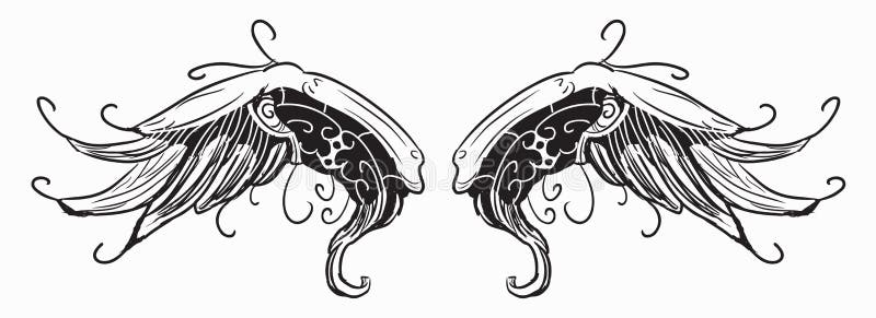 Wings Tattoo. Set of Labels and Elements. Vector Set Illustration Template  Tattoo Stock Vector - Illustration of angel, holiday: 205476866
